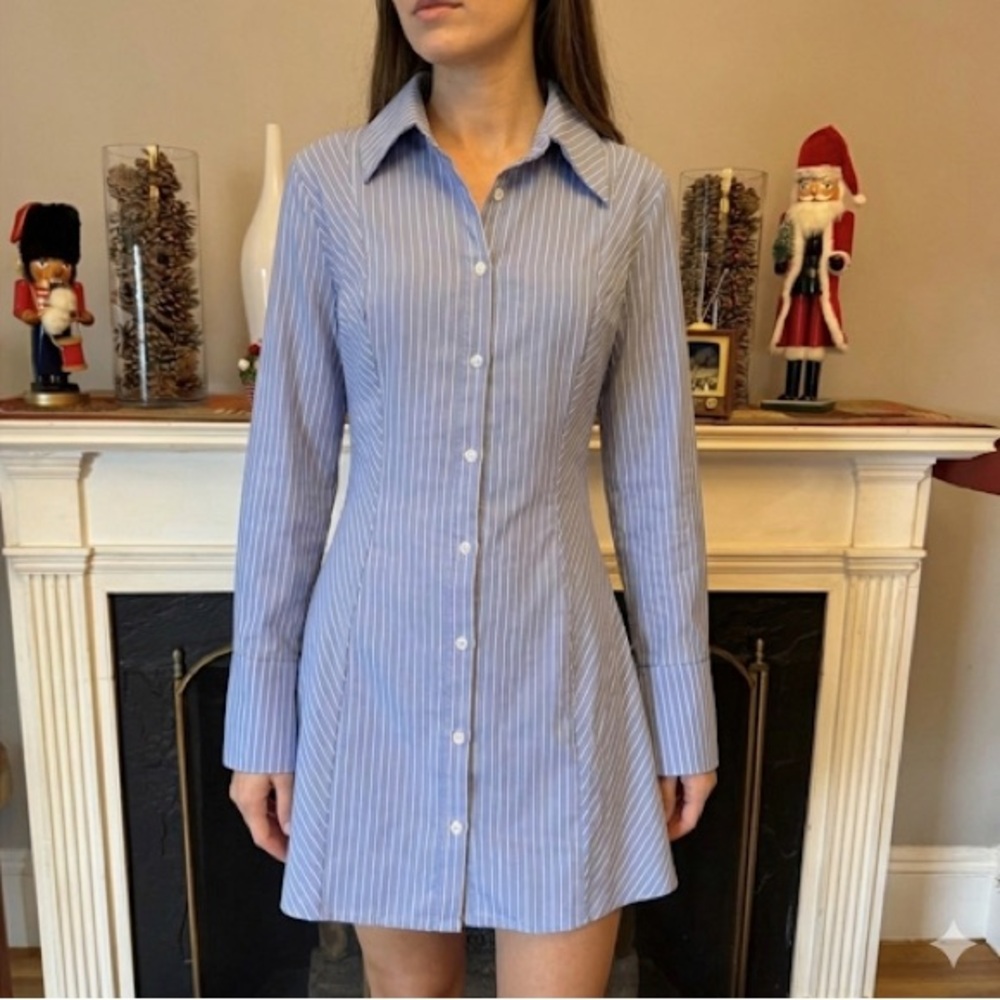 0151 - Blue Blush Striped Button-Up Dress